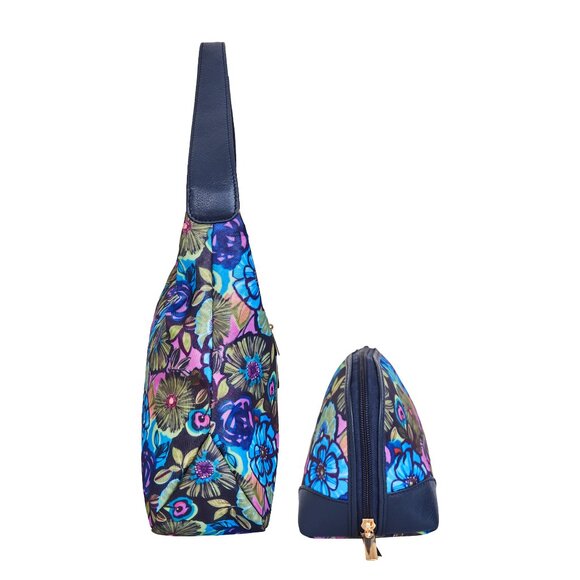 Floral Print Sling Hobo & Cosmetic Bag Combo for Women – Fabric Shoulder Bag - Picture 4 of 5